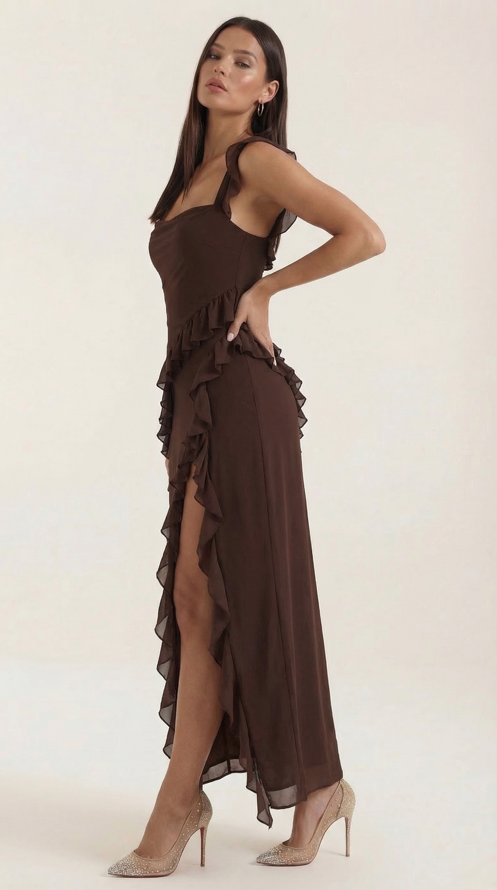 Vestido largo Léonore con volantes