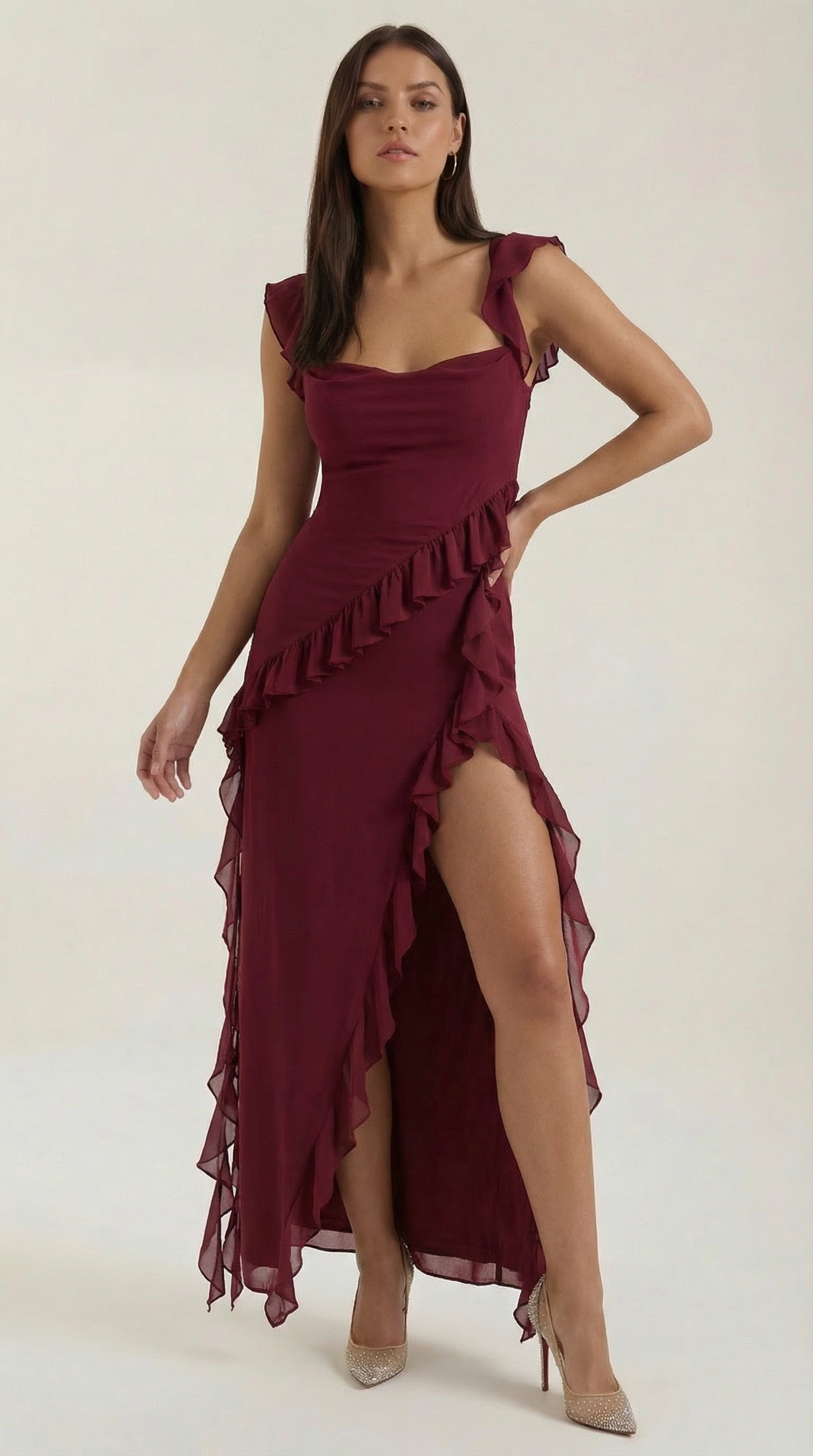 Vestido largo Léonore con volantes