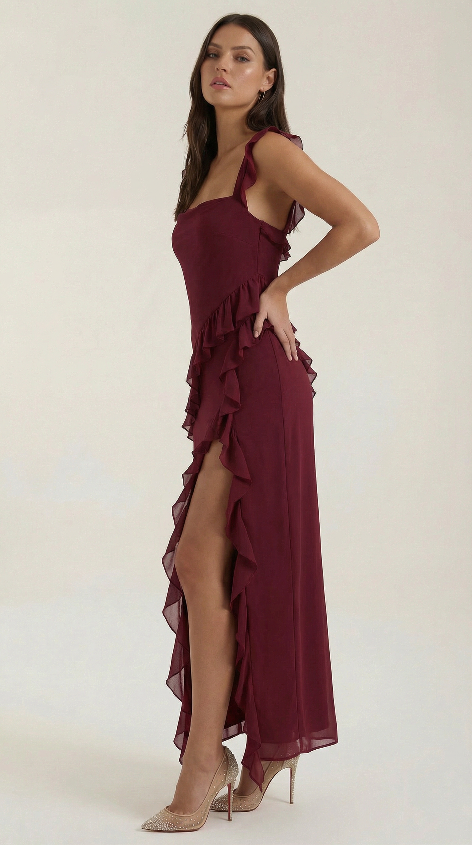 Vestido largo Léonore con volantes