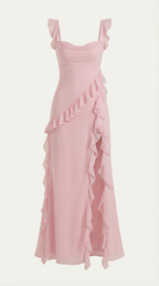 Vestido largo Léonore con volantes