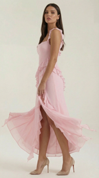 Vestido largo Léonore con volantes