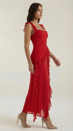 Vestido largo Léonore con volantes