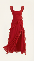 Vestido largo Léonore con volantes