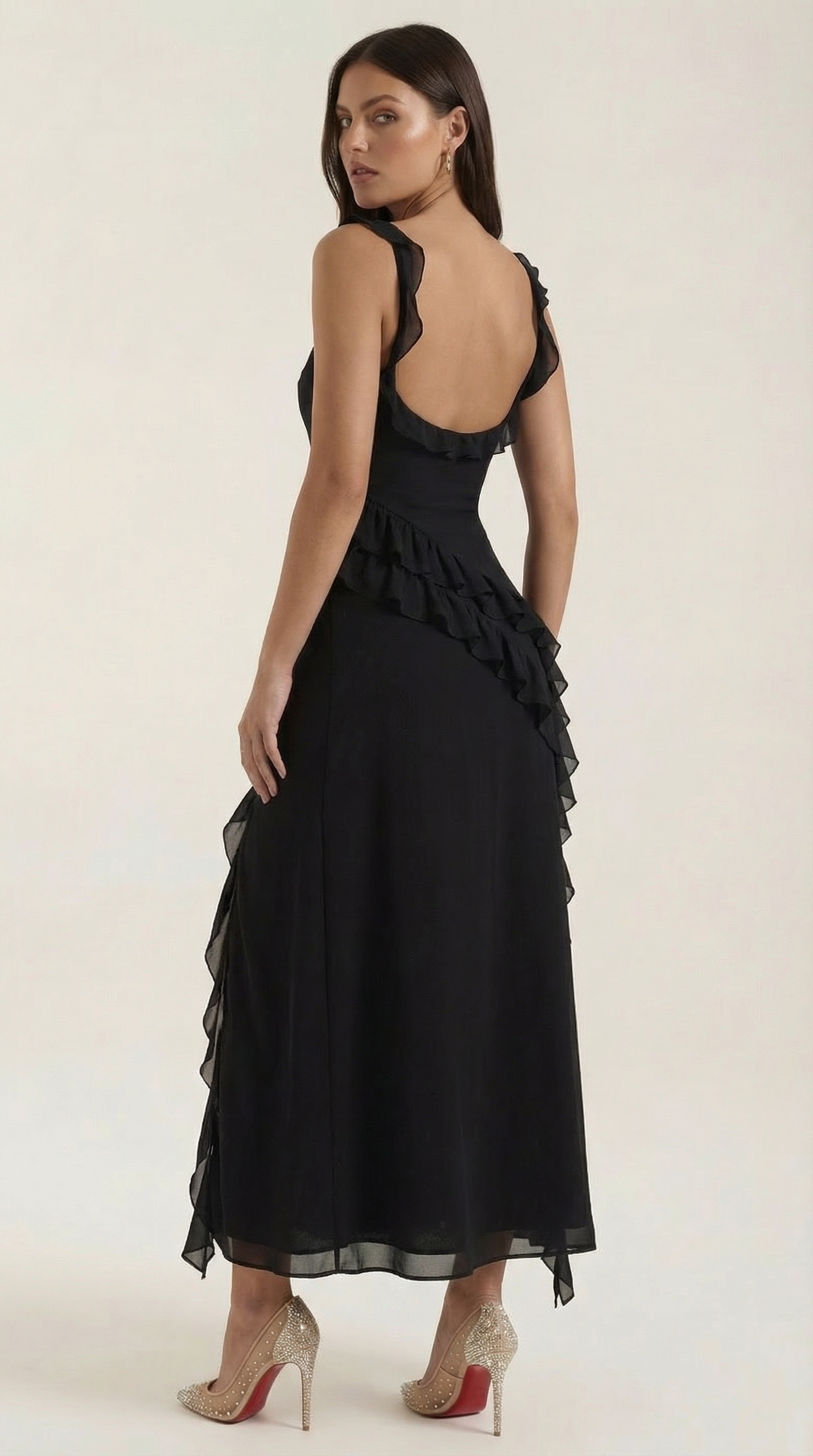 Vestido largo Léonore con volantes