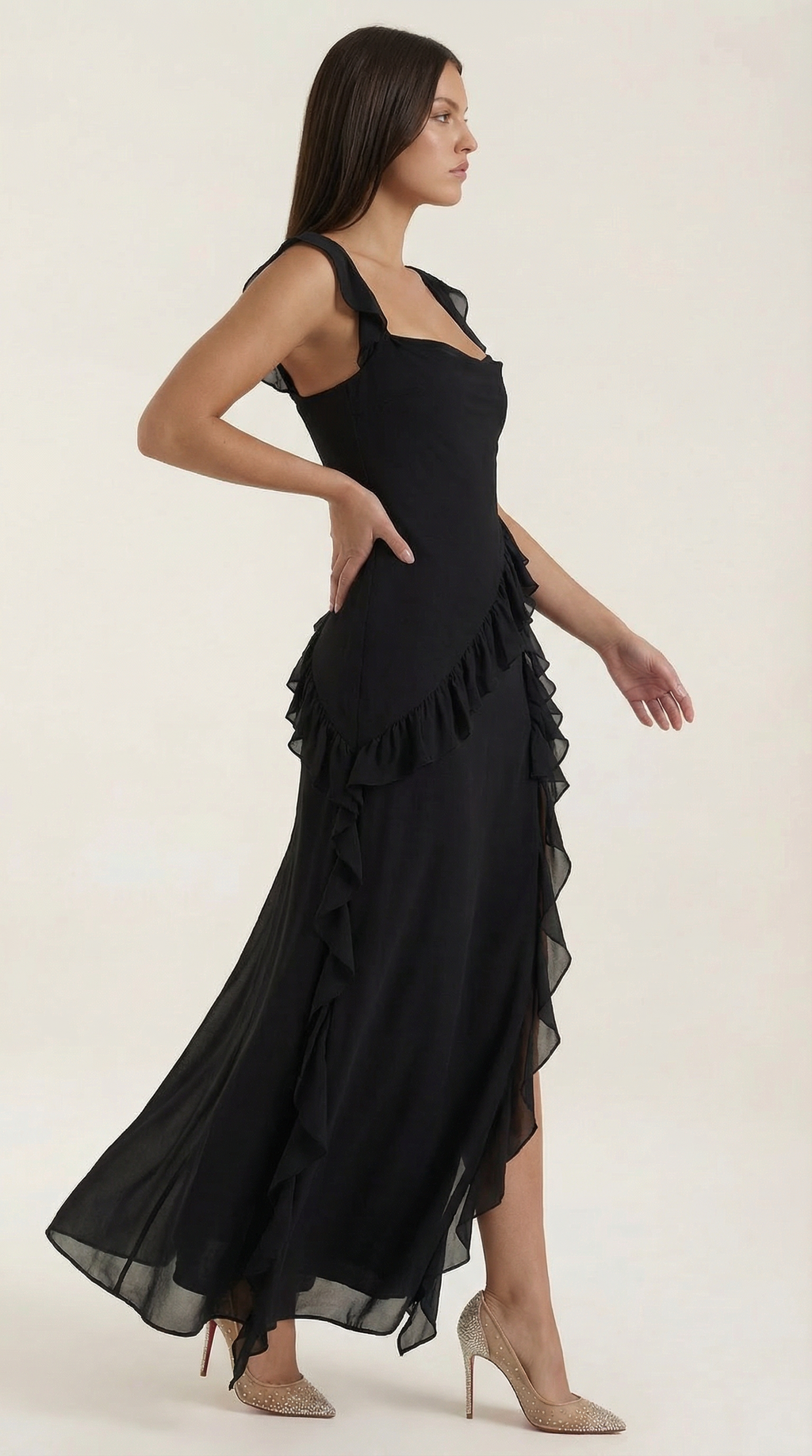 Vestido largo Léonore con volantes