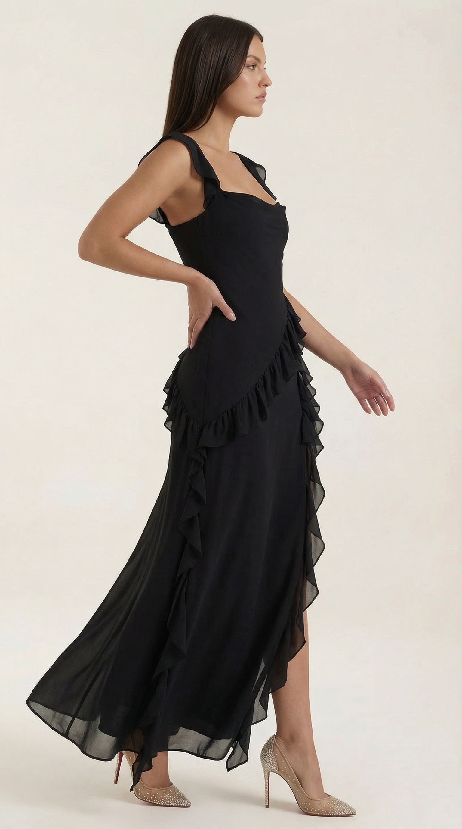 Vestido largo Léonore con volantes